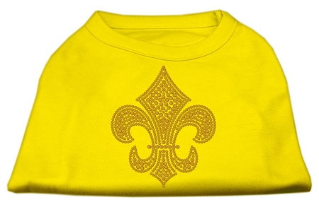 Gold Fleur de Lis Rhinestone Shirts Yellow XS